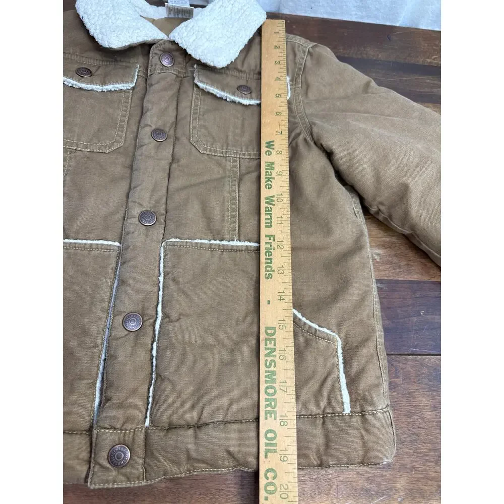 Gymboree Brown Cotton Canvas Sherpa Trim Coat Jacket Boy's Size Medium (7-8)